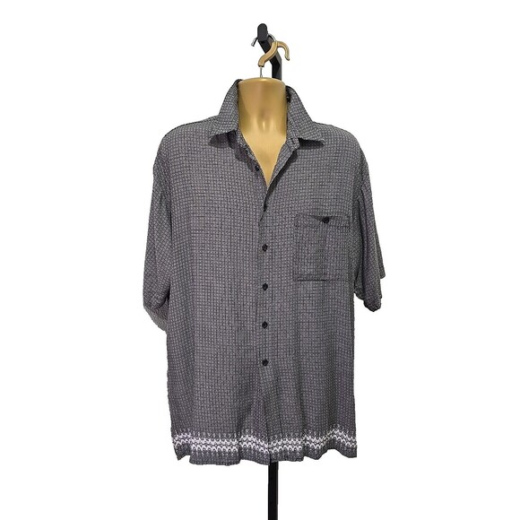 Crossings Button Shirt Mens L Black White Geometric Casual Pocket Travel Cruise - Picture 1 of 10